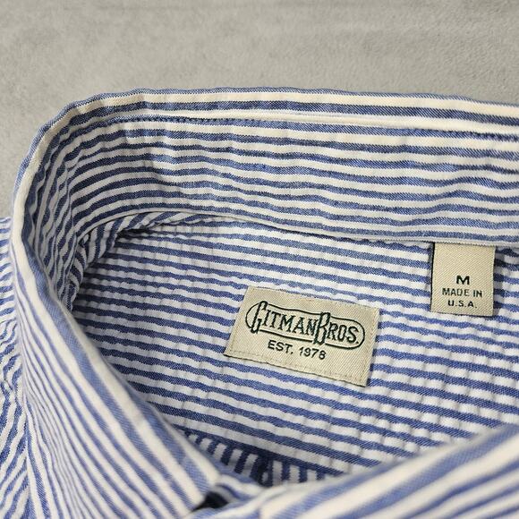 Gitman Bros Seersucker Shirt Mens M Button Down Short Sleeve Business Striped - Picture 5 of 14
